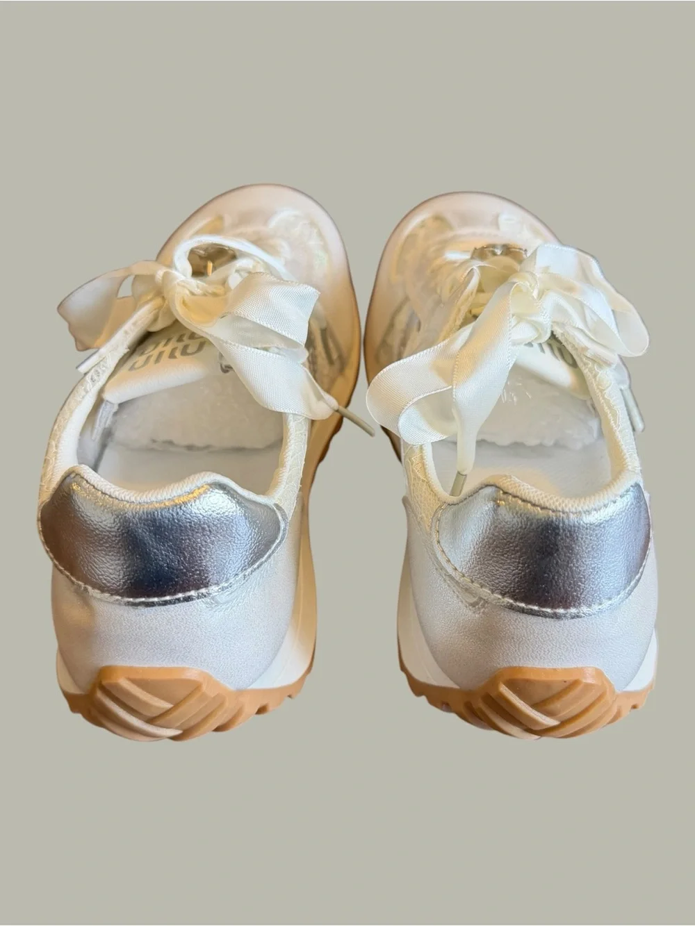 Lace Ribbon Detail Women’s White Sneakers - Picture 5 of 8